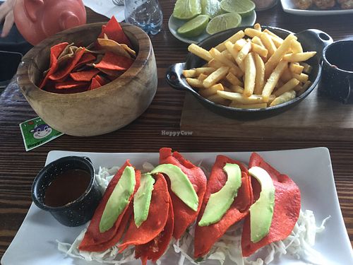 Red potato empanadas, guacamole & corn chips at Chuchito Pérez in Mexico City