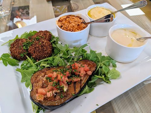 Mezze platter at Koshari Mama in Somerville