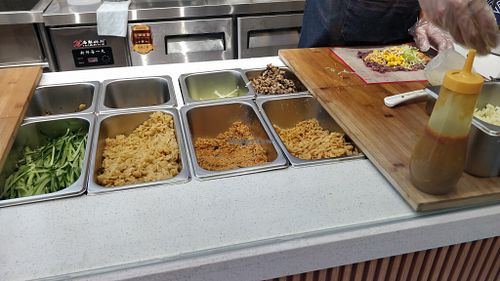 Before prep, ingredients at Mita Rice Rolls in Fuzhou