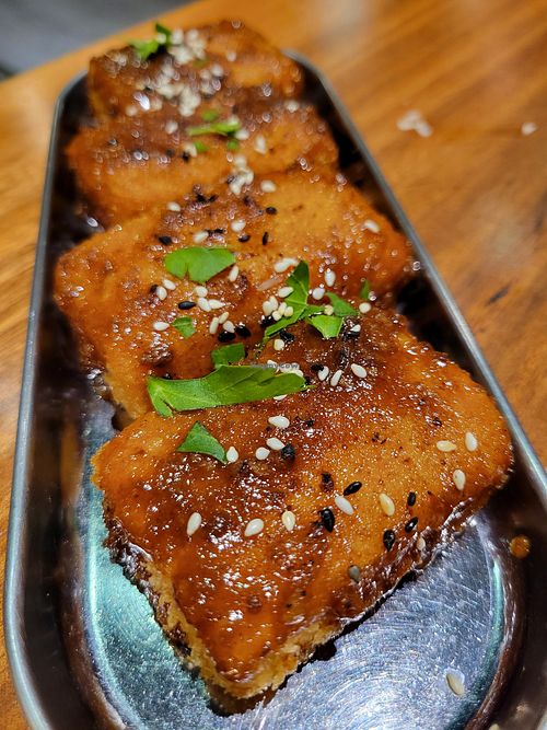 Taiwanese grilled corn fried Polenta at Uncle Q in Taipei