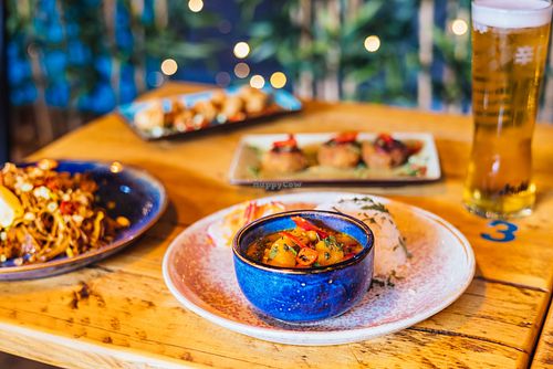 Vegan Malaysian Feast with Dry Japanese beer Asahi ! at Dapur Malaysia in Leeds