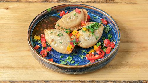 Curry Puffs
A favourite snack in Malaysia, it has been describe as; the outside of a cornish pasty with a filling of a samosa.

Vegan at Dapur Malaysia in Leeds