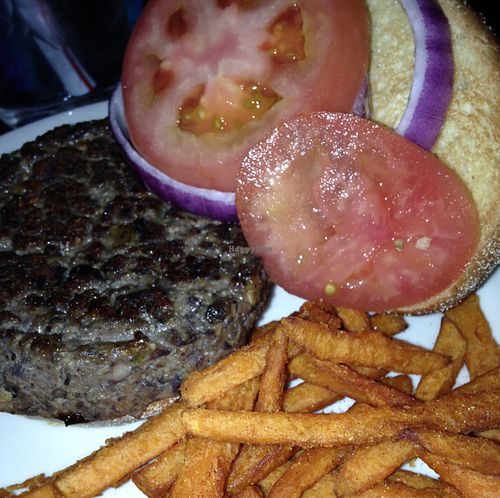 black bean burger and sweet potato fries  at The Grit in Athens