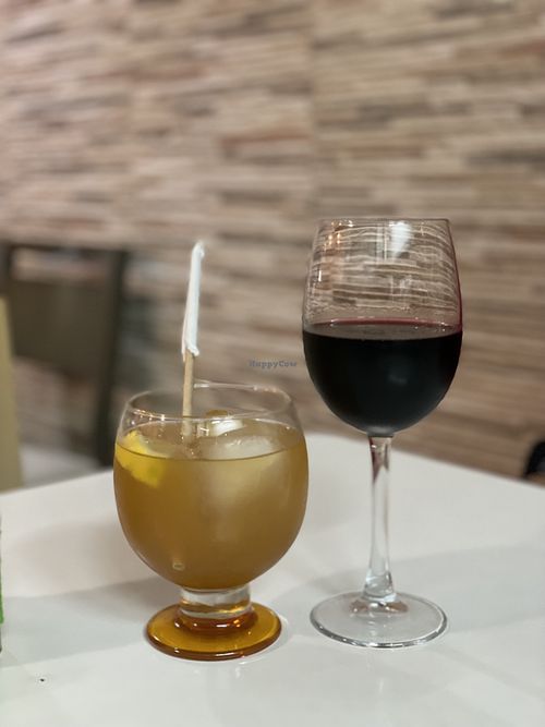 Vegan wine snd lemonada  at A Raices in Gran Canaria