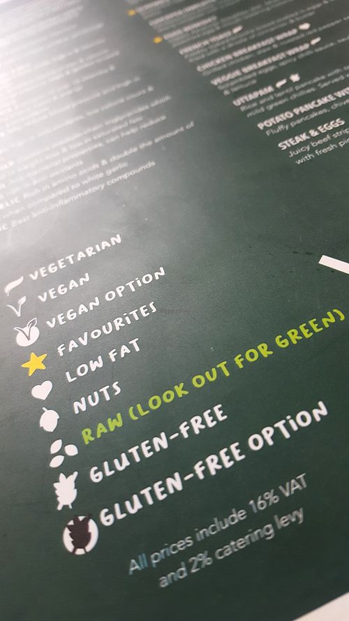 Dietary preferences clearly labelled at Honey & Dough in Nairobi