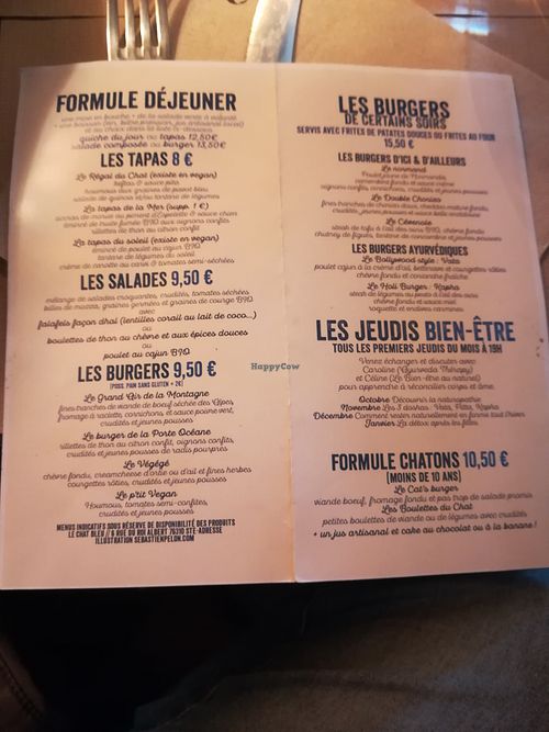 Menu  at Le Chat Bleu in Sainte-adresse