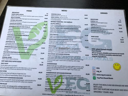 Menu  at VEG in Split