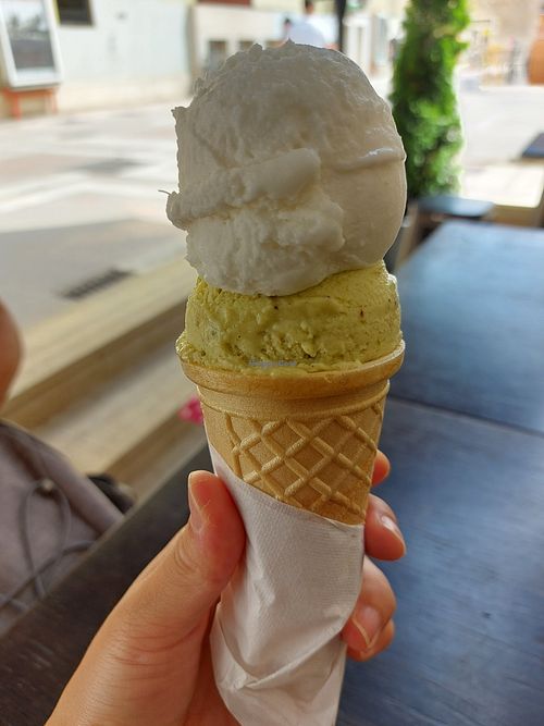 Coconut and pistacio : delicious icecream (not a fan of the cone) at VEG in Split