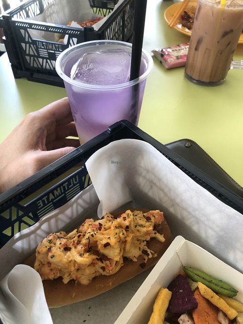 Drink of the day blue pea flower at Veggie Dojo in Central Singapore