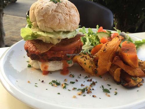 Bacon and cheese burger with pumpkin  at The Greenside Cafe in Johannesburg