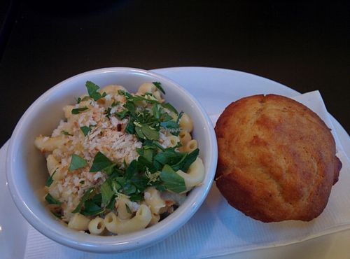 Creamy Mac & cheese, with corn muffin at Blossoming Lotus - Irvington in Portland