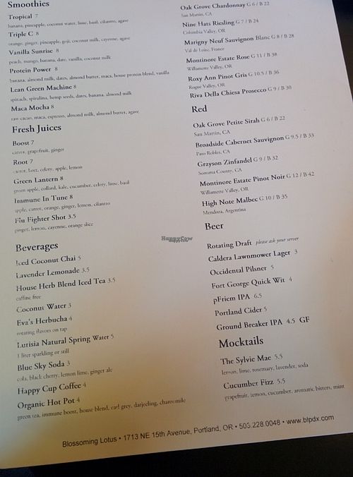 Menu at Blossoming Lotus - Irvington in Portland