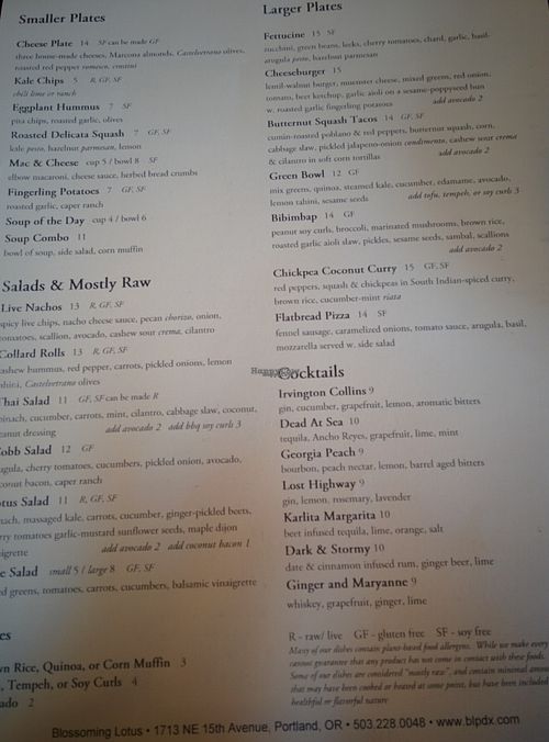 Menu at Blossoming Lotus - Irvington in Portland