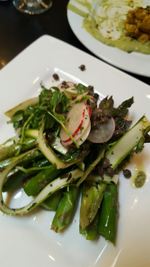 asparagus, pea tendrils and radish salad with green goddess aioli at Blossoming Lotus - Irvington in Portland
