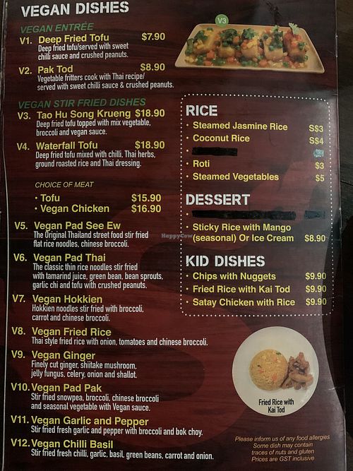 Vegan Menu at Sukkho Thaii in Thirroul