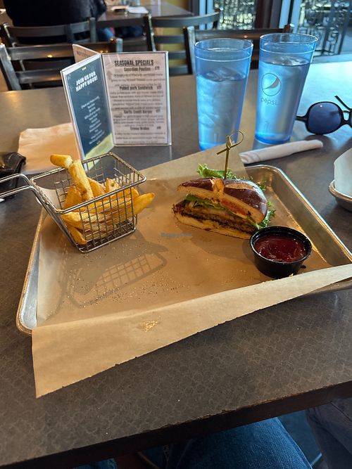 Veggie burger steak chips to change the menu to suit vegan or vegetarian  at Woody's Brewing Co in Redding