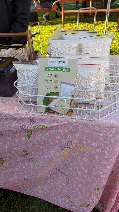 Tempeh for sale at Vegan Night Market at Indo Tempeh House in Christchurch