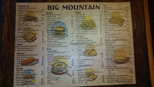Menu Big Mountain Restaurant in Koh Phangan Srithanu Area at Big Mountain in Koh Phangan