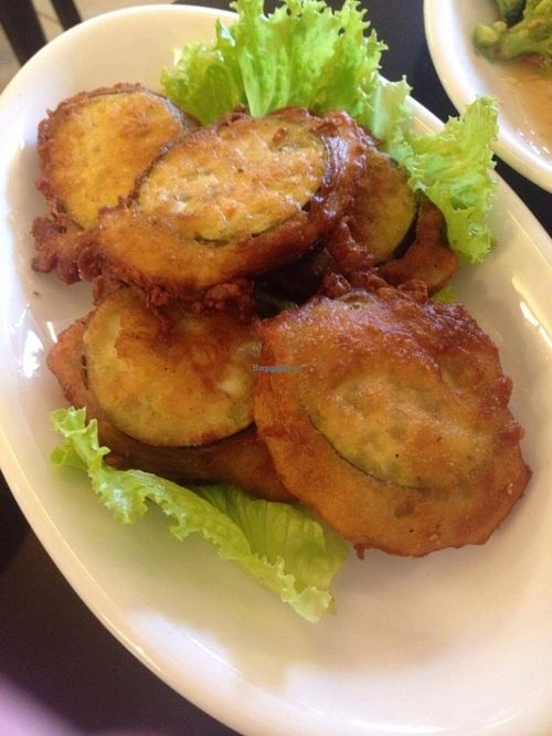 eggplant in ginger sauce (sauce in separate bowl) at Vegan Heaven in Da Lat