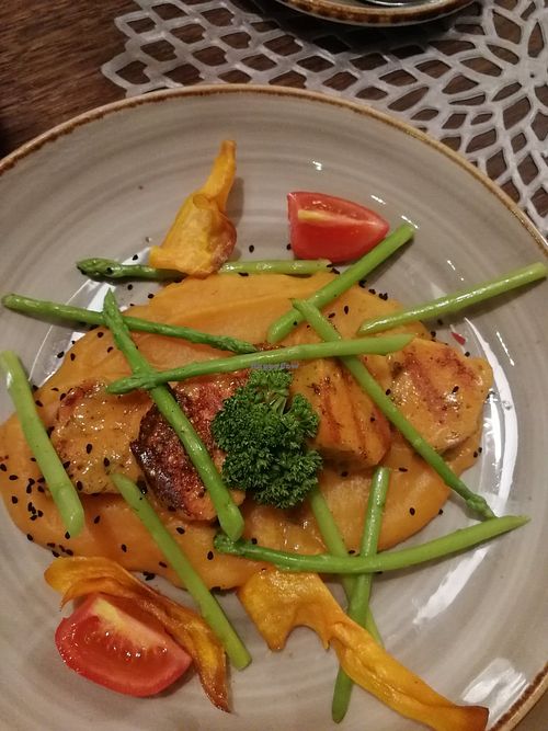 Vegan Fish and sweet potato puree at Sattva in Moscow