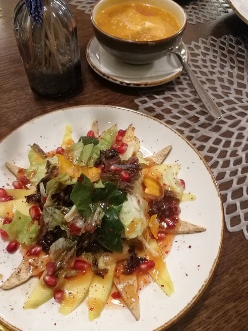 Vegan mango-tofu salad at Sattva in Moscow