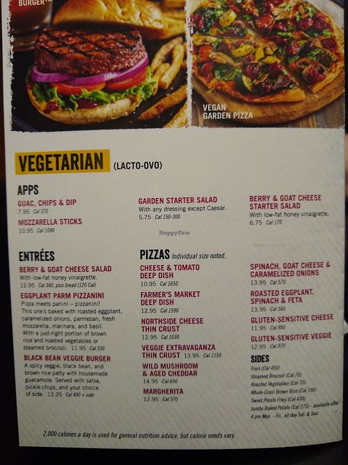 Vegetarian menu at UNO Pizzeria in Oakland