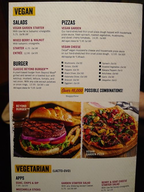 Vegan menu at UNO Pizzeria in Oakland