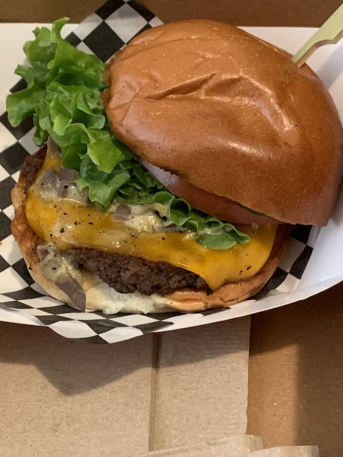 Single burger with garlic aioli  at Planet Vegan in Fresno
