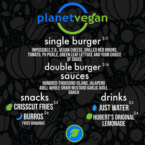 Menu at Planet Vegan in Fresno