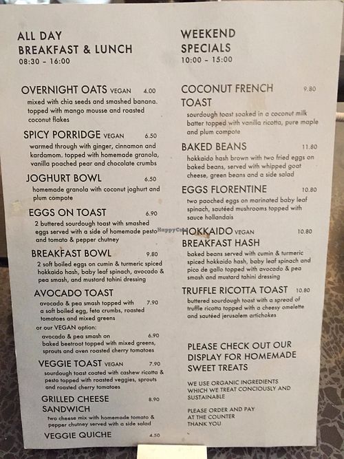 Food menu at CAMON Coffee in Berlin