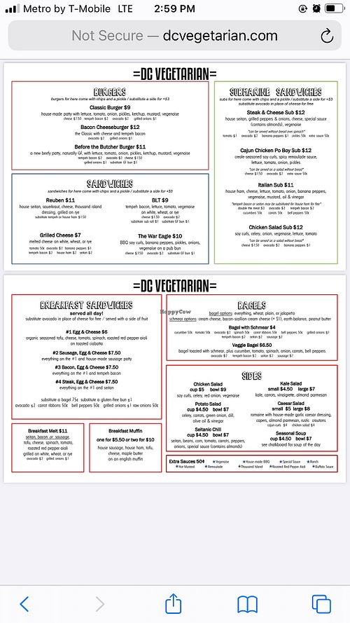 Menu 2021 April  at DC Vegetarian in Portland