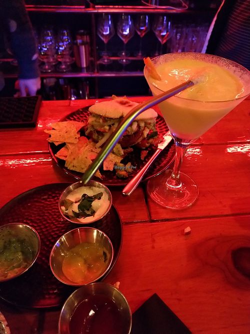 Burger and cocktail at Vyb Bar in Barcelona