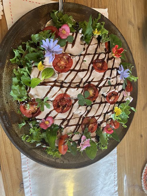 Gorgeous salad pizza. This was my favorite dish!   at Jag Eunbueok 작은부엌 in Jeju