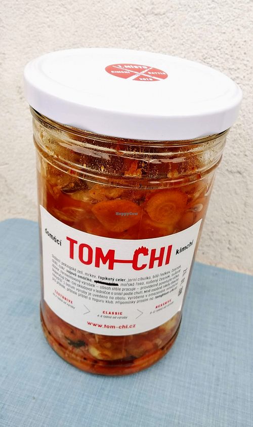 This is a big jar of the vegan kimchi called "Tom-Chi" made by a guy called Tom.  at Wild & Cultured in Berlin