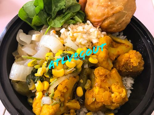 Cauliflower bowl with samosa at NaanStop - Piedmont Rd in Atlanta