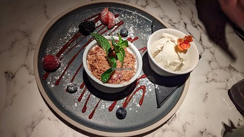 Apple and plum crumble at Fellinis in Ambleside