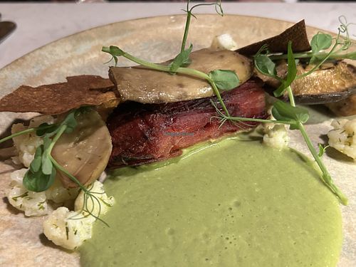 Confit King Oyster Mushroom (VG)
Beetroot Gratin, Broccoli Cream, Chicory Crisp  at Glas Restaurant in Dublin