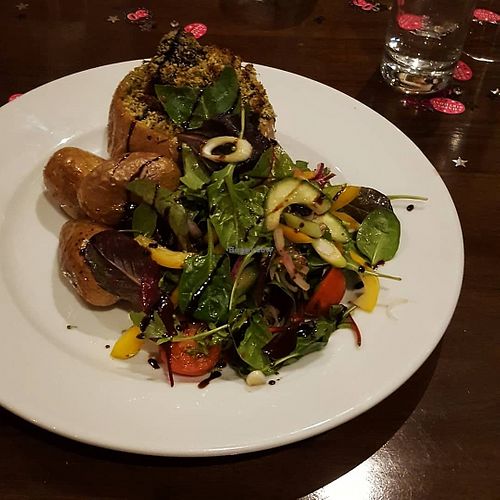 Main - stuffed butternut squash with roasted new potatoes and salad at The Godstone Inn in Godstone