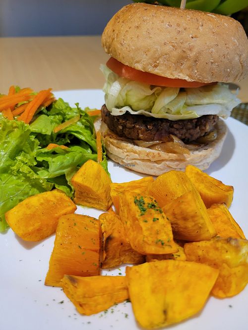 Black bean burger w/ roasted sweet potatoes at iVegan in Makati