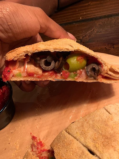 Inside my vegan calzone  at Woodstone in Bakersfield