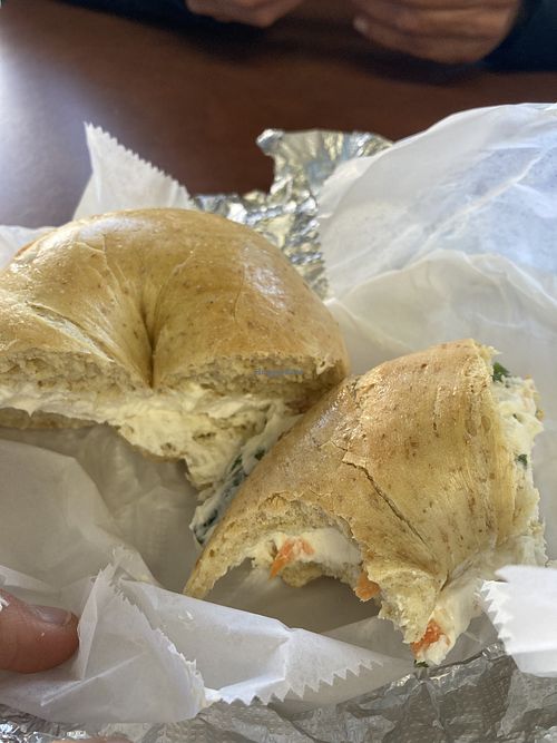 Gf bagel w veggie cream cheese  at Stuff'n Bagels in Oceanside