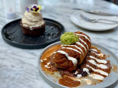 Mini Chimichangaand the Brownie Sundae at Gracias Madre in Newport Beach
