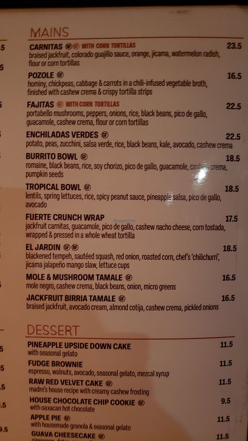 Main menu at Gracias Madre in Newport Beach