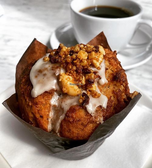 Muffin and black coffee   at Gracias Madre in Newport Beach