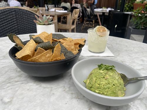 Chips, guacamole and margarita   at Gracias Madre in Newport Beach