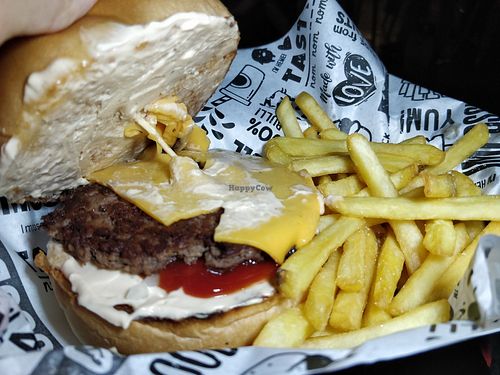Impossible patty with vegan cheese at The Goodburger - Bukit Timah in Central Singapore