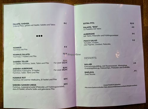 Menu (inside pages) at Falafel Sababa at Falafel Sababa in Berlin