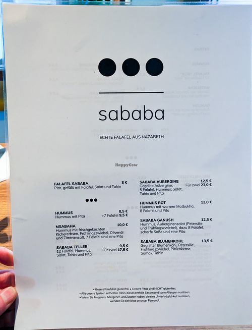 Menu page at Falafel Sababa at Falafel Sababa in Berlin