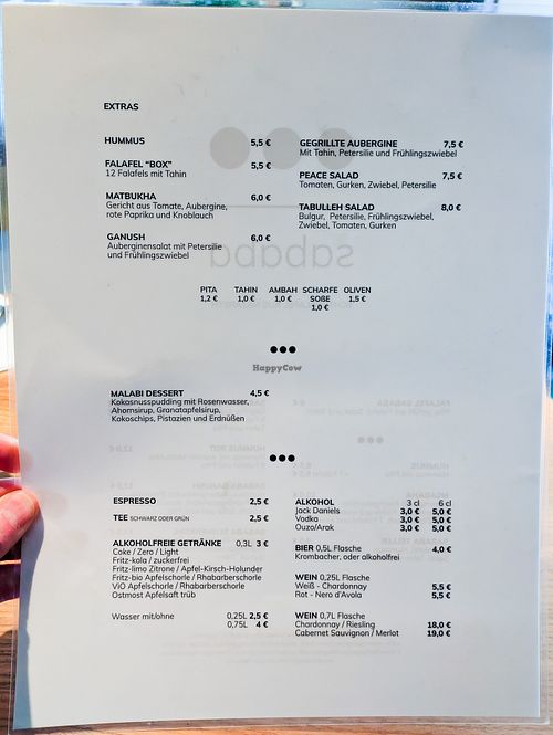 Menu page at Falafel Sababa at Falafel Sababa in Berlin