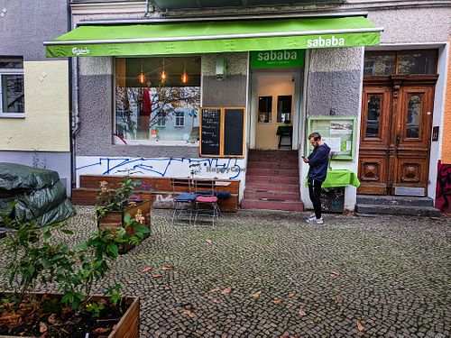 Outside of Falafel Sababa at Falafel Sababa in Berlin